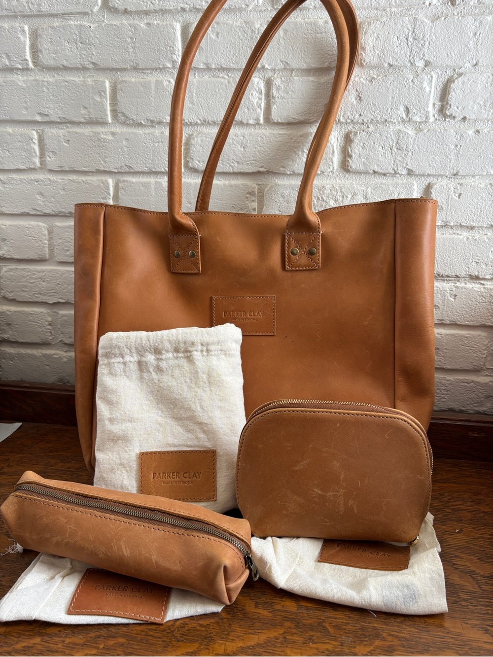 Parker Tan Leather Tote with Matching Tan Accessories